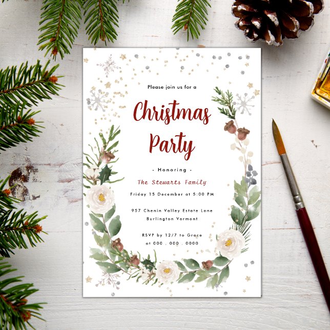 Elegant Christmas Watercolor Floral Holiday Party Invitation (Creator Uploaded)