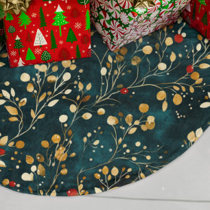 Elegant Christmas Watercolor greenery and berries  Brushed Polyester Tree Skirt