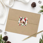 Elegant Christmas Watercolor Greenery Photo Square Sticker<br><div class="desc">Square holiday photo sticker design features your favourite photo framed by a beautiful Christmas foliage watercolor design of vibrant green leaves and red berries. Tip: crop your photo to a square format before uploading it to the site.</div>