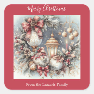 Elegant Christmas Watercolor Image Square Sticker