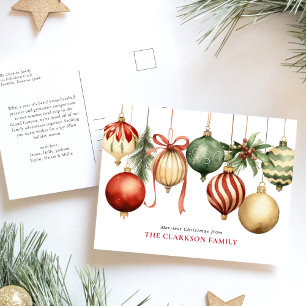 Elegant Christmas Watercolor Ornaments Holiday Postcard