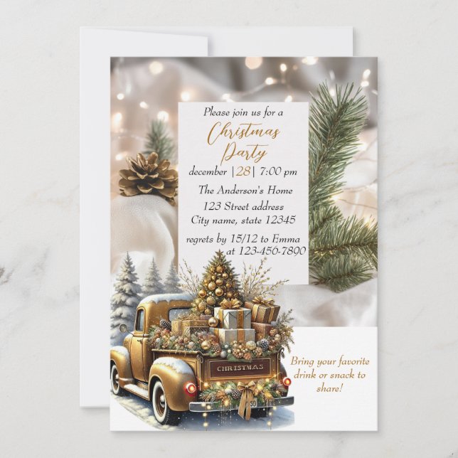 Elegant Christmas Watercolor Snow Invitation (Front)