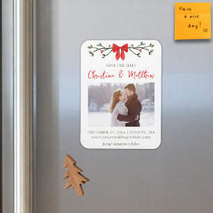 Elegant Christmas Wedding Chic Bow Simple Winter Magnet