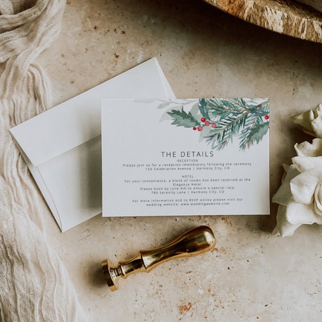 Elegant Christmas Wedding Details Card (Creator Uploaded)