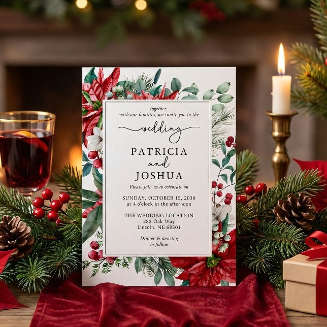 Elegant Christmas Wedding Invitation Poinsettia (Creator Uploaded)