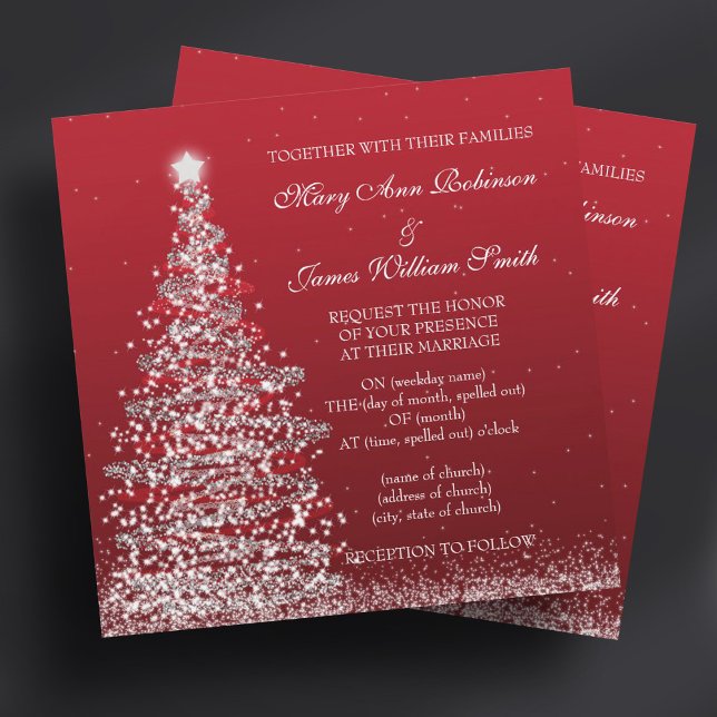 Elegant Christmas Wedding Red Silver Invitation (Elegant Christmas Wedding Red Silver Invitation)