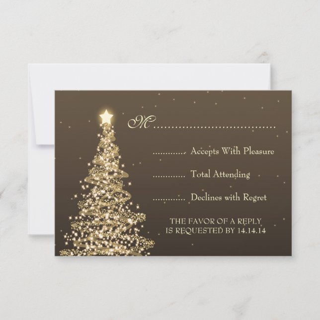 Elegant Christmas Wedding RSVP Gold Brown (Front)