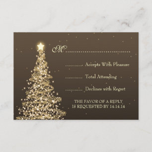 Elegant Christmas Wedding RSVP Gold Brown Card