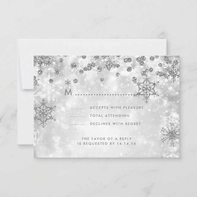 Elegant Christmas Wedding RSVP Sparkle Silver (Front)