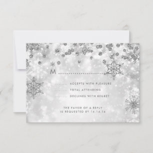 Elegant Christmas Wedding RSVP Sparkle Silver Card