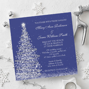 Elegant Christmas Wedding Silver Navy Invitation