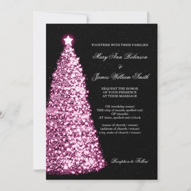 Elegant Christmas Wedding Sparkle Pink Invitation (Front)