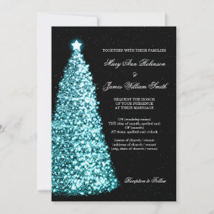 Elegant Christmas Wedding Sparkle Turquoise Invitation