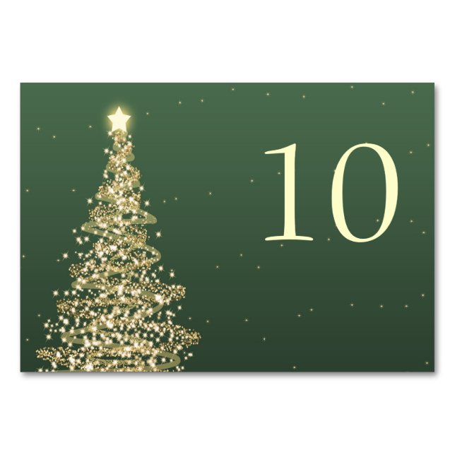 Elegant Christmas Wedding Table Number Green Gold (Front)