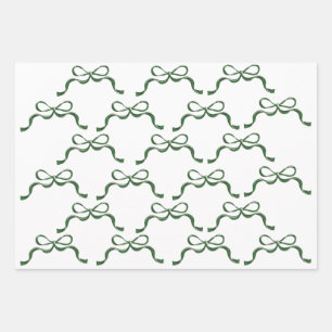 Elegant Christmas white and Green Bows  Wrapping Paper Sheet