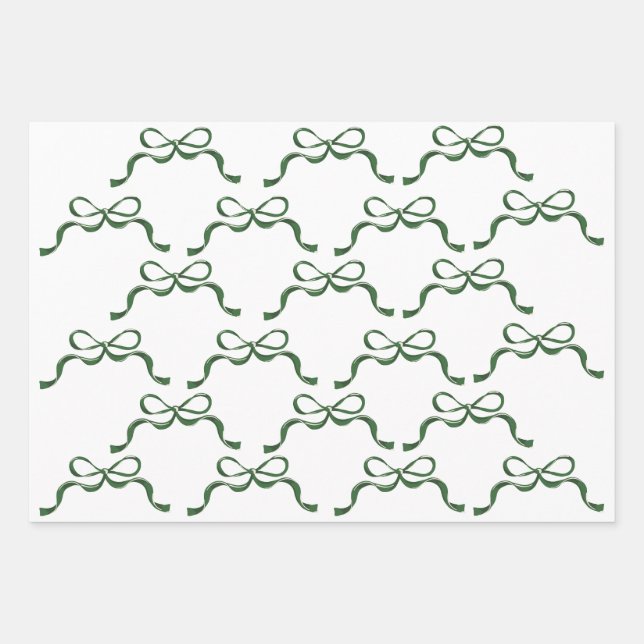 Elegant Christmas white and Green Bows  Wrapping Paper Sheet (Front)