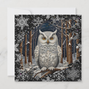 Elegant Christmas white owl woodland winter forest Card