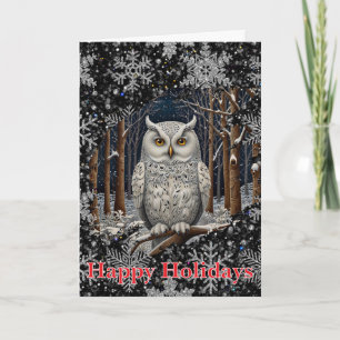 Elegant Christmas white owl woodland winter forest Card