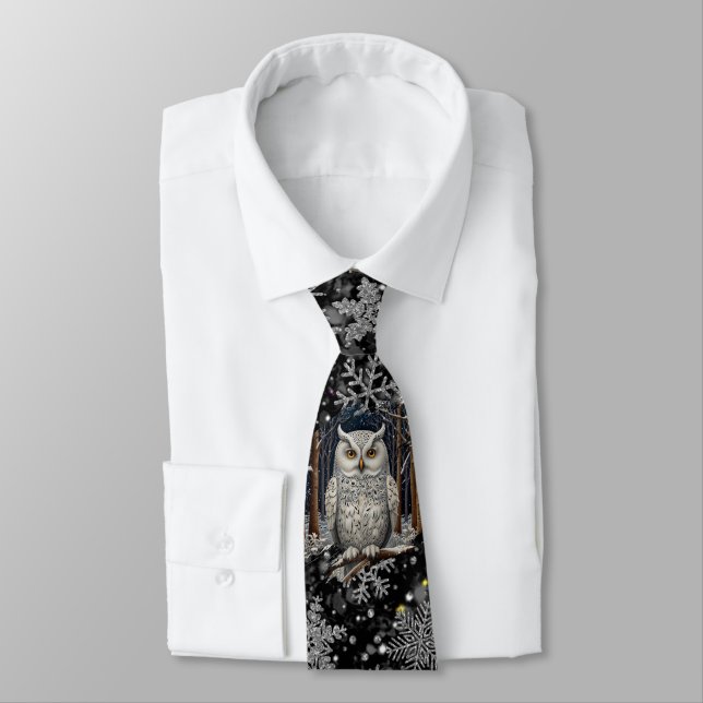 Elegant Christmas white owl woodland winter forest Tie (Tied)