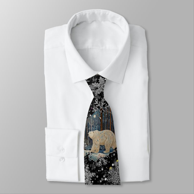 Elegant Christmas white polar bear snowflakes Tie (Tied)