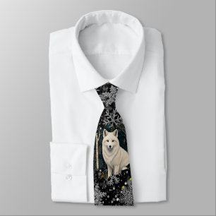 Elegant Christmas white wolf silver snowflakes Tie
