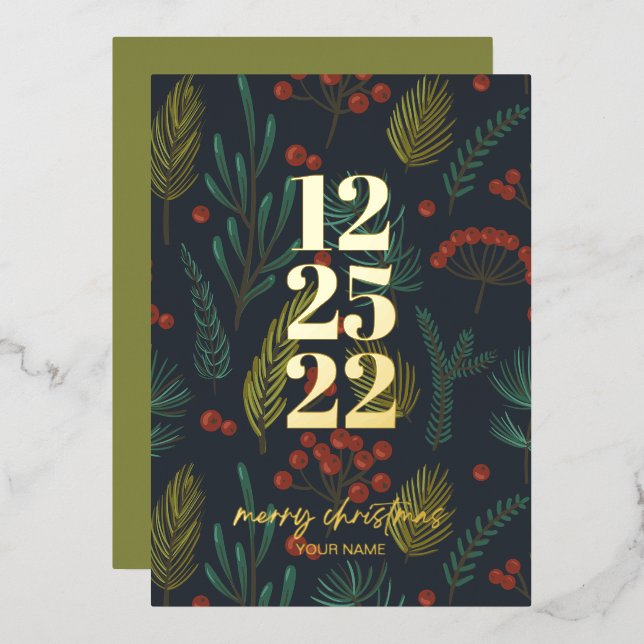 Elegant Christmas Winter Botanical Greenery Foil Holiday Card (Front/Back)