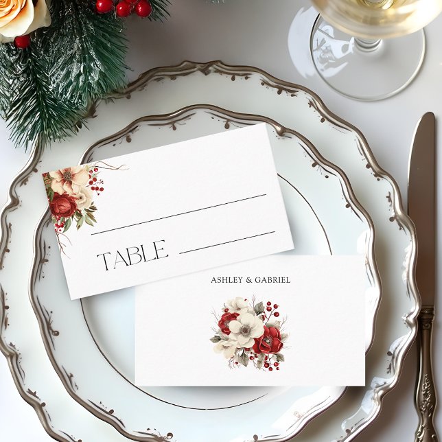 Elegant Christmas Winter Floral Place Card (Creator Uploaded)