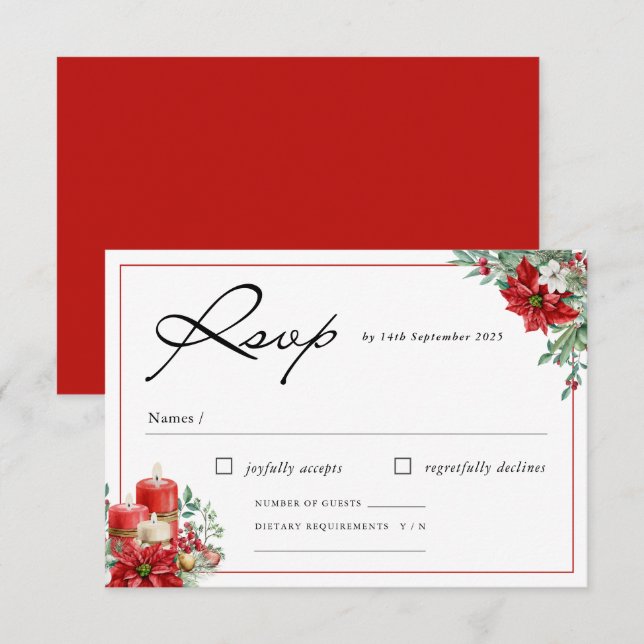 Elegant Christmas | Winter Floral Wedding RSVP Card (Front/Back)