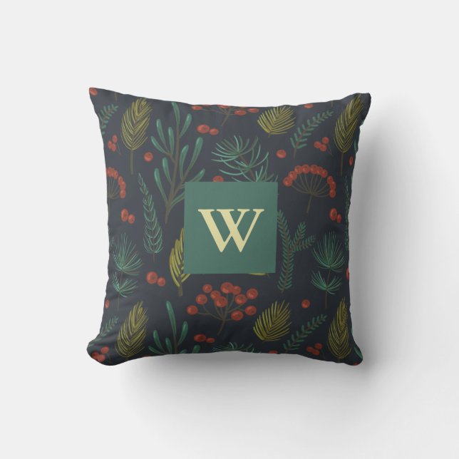 Elegant Christmas Winter Greenery Botanical  Throw Pillow (Front)