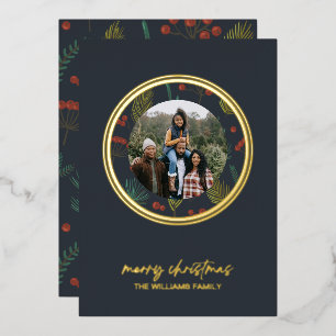 Elegant Christmas Winter Greenery Foil Holiday Card