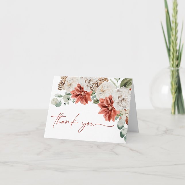 Elegant Christmas Winter Red Gold Bridal Shower Thank You Card (Front)
