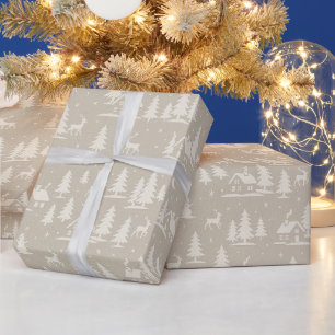 Elegant Christmas Winter Scene Cozy Village Snow Wrapping Paper