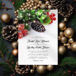 Elegant Christmas Winter Wedding Invitation<br><div class="desc">Elegant winter wedding invitations featuring a plain white background, rustic christmas tree branches, green ribbon, red berries, a pine cone, string lights, and a modern wedding template. ==================================================================================== For further personalization, please click the "Customize it" button to modify this template. All text style, colours, and sizes can be modified to...</div>