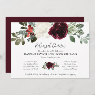 Elegant Christmas Winter Wedding Rehearsal Dinner Invitation