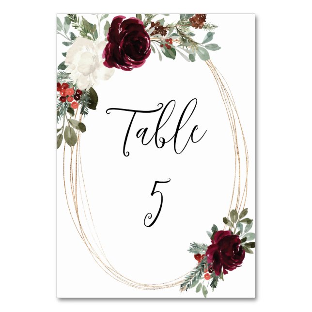 Elegant Christmas Winter Wedding Table Number (Front)