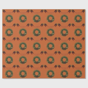 Elegant Christmas with Burgundy Bows and Gold Bell Wrapping Paper