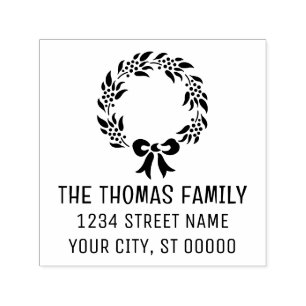Elegant Christmas Wreath #10 Name Return Address Self-inking Stamp