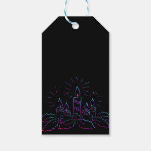 Elegant Christmas wreath and candles neon black Gift Tags