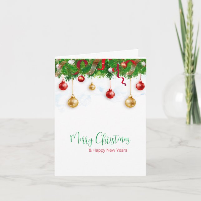 Elegant  Christmas Wreath Boarder with Ornaments  Holiday Card (Front)
