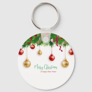 Elegant  Christmas Wreath Boarder with Ornaments  Keychain