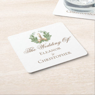 Elegant Christmas Wreath Candle Custom Wedding Square Paper Coaster