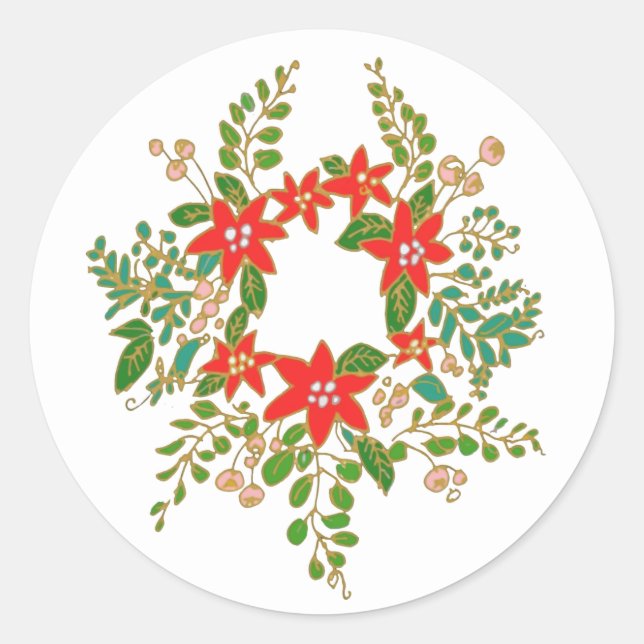 Elegant Christmas Wreath   Classic Round Sticker (Front)