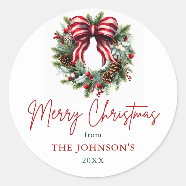Elegant Christmas Wreath Holiday Classic Round Sticker (Front)