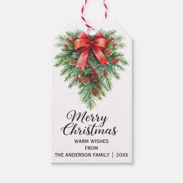 Elegant Christmas Wreath Holiday Gift Tags (Front)
