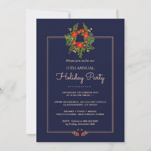 Elegant Christmas Wreath  Holiday Party Invitation
