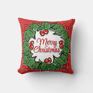 Elegant Christmas wreath holly personalize Throw Pillow