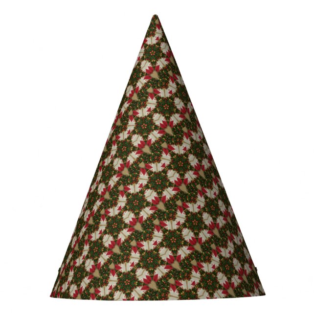 Elegant Christmas Wreath Kaleidoscope Star Green Party Hat (Front)