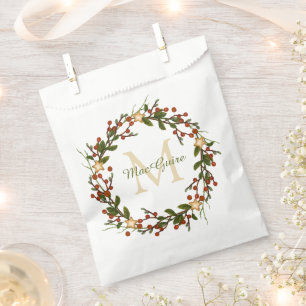 Elegant Christmas Wreath Monogram Initial Favour Bag