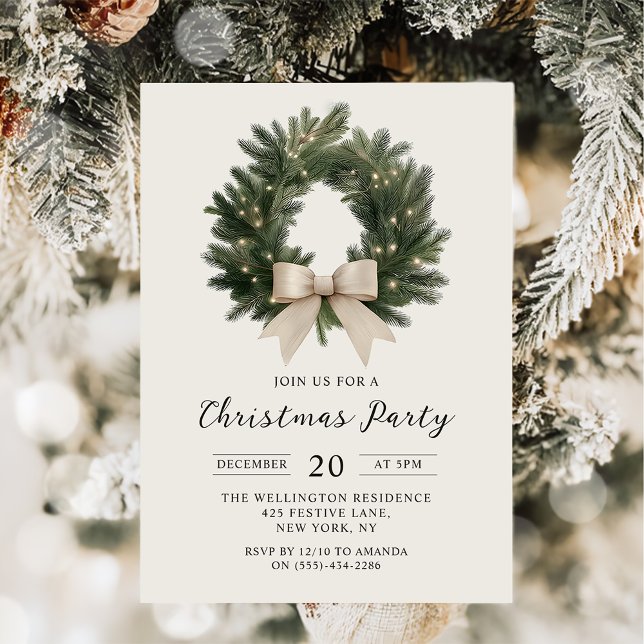 Elegant Christmas Wreath Party Invitation (Créateur téléchargé)