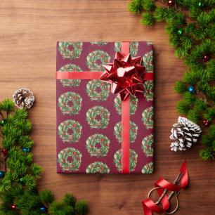Elegant Christmas wreath red and green Wrapping Paper